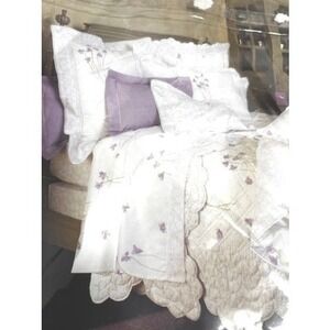 Yves Delorme‎ Violette Lavender Percalle Twin Sheet Set Sham Flat Fitted NWT